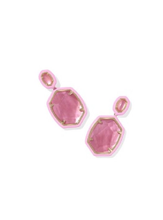 The Daphne Enamel Frame Drop Earrings in Gold Bright Pink Illusion