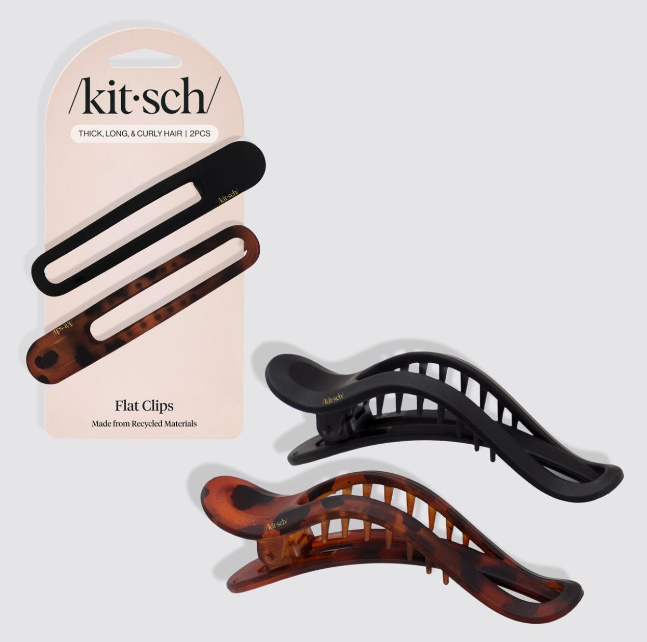 Flat Lay  Curved Claw Clip 2 Piece Set | Black + Tortoise