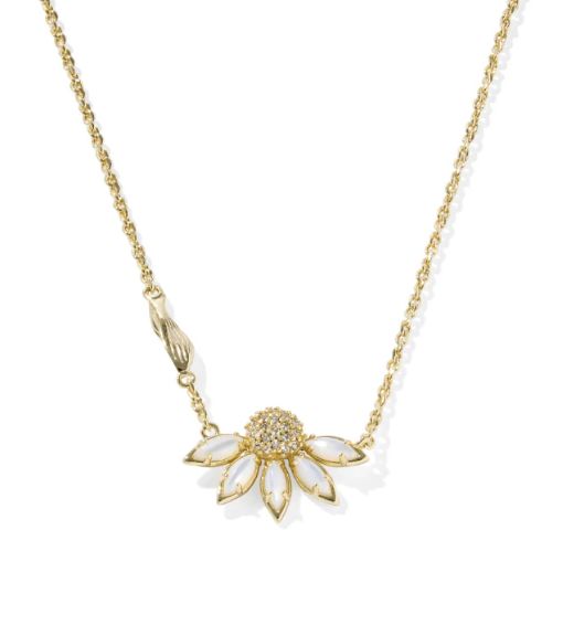 The Anya Flower Pendant Necklace in Gold Ivory Mix