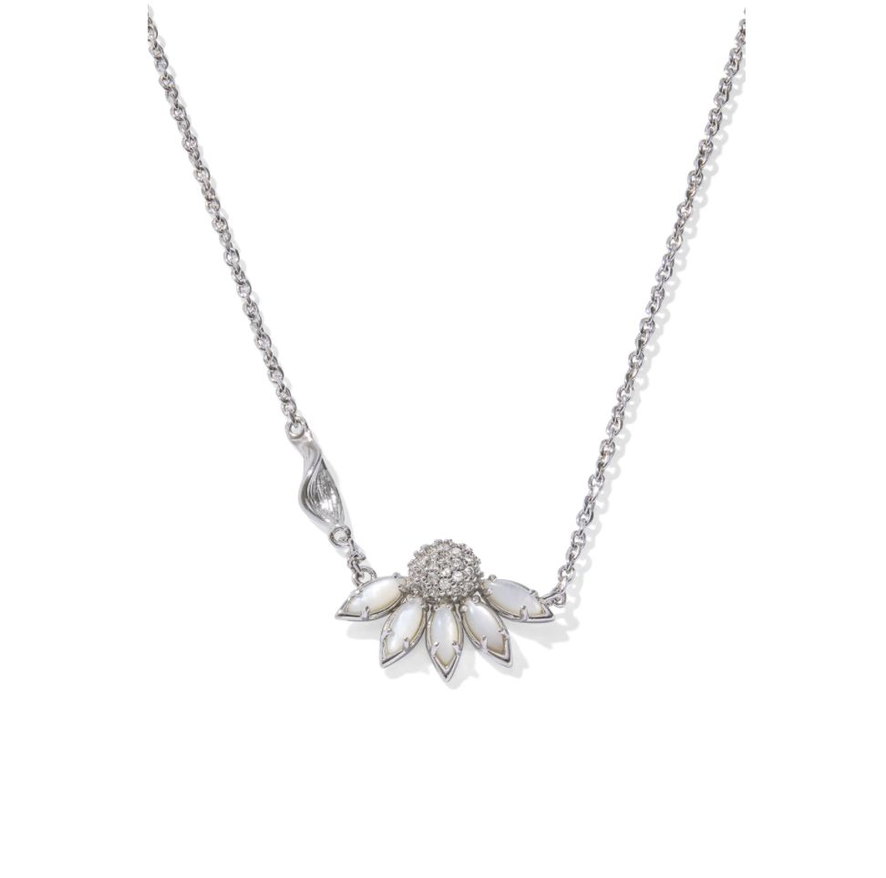 The Anya Flower Pendant Necklace in Silver Ivory Mix