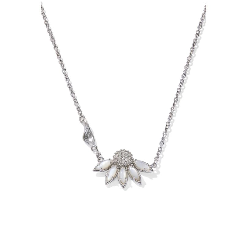 The Anya Flower Pendant Necklace in Silver Ivory Mix