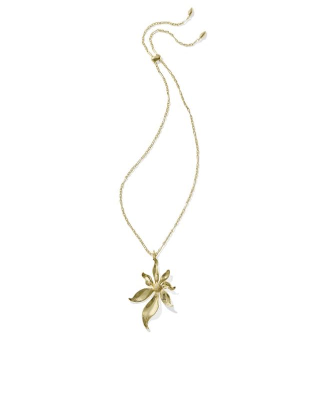 The Anya Flower Long Pendant Necklace in Gold