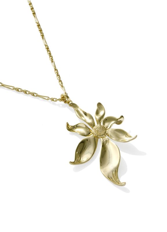 The Anya Flower Long Pendant Necklace in Gold