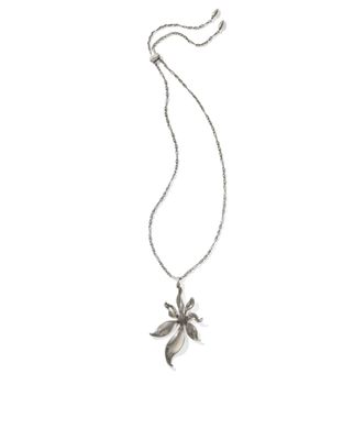 The Anya Flower Long Pendant Necklace in Vintage Silver
