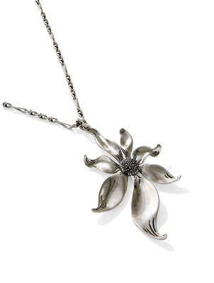 The Anya Flower Long Pendant Necklace in Vintage Silver