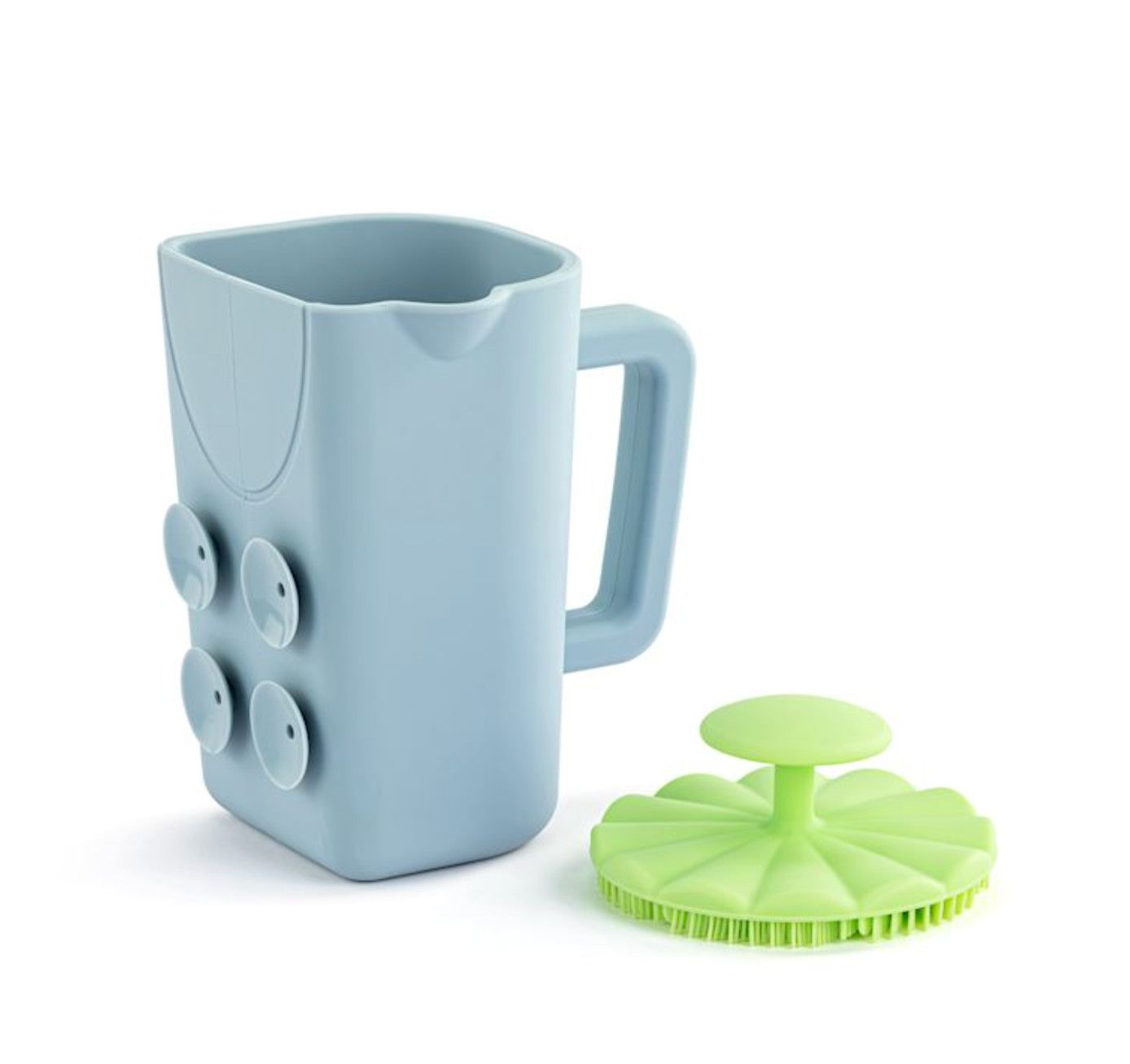 Green Bathtime Brush + Blue Cup