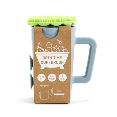 Green Bathtime Brush + Blue Cup