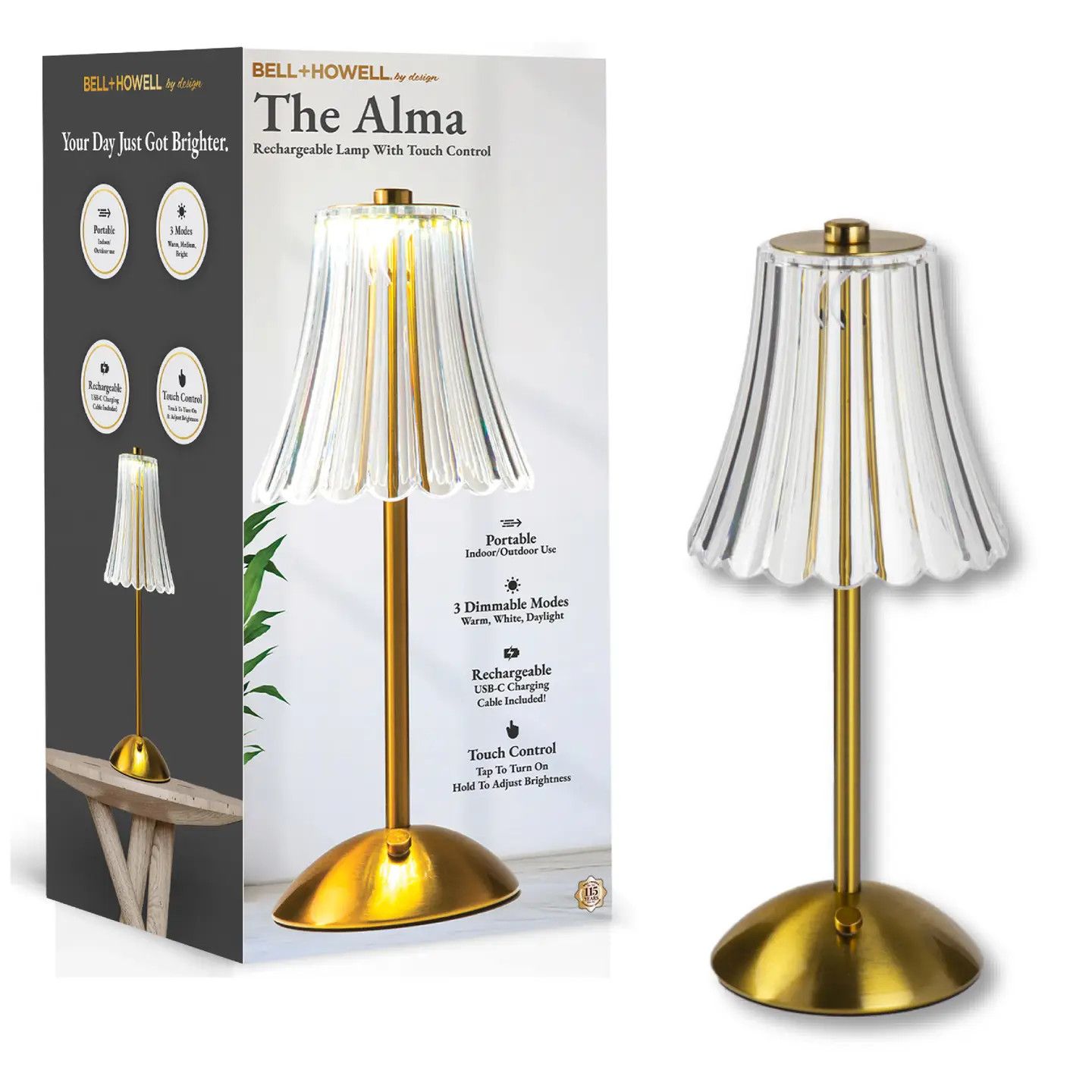 The Alma Clear Scalloped Rechargeable Touch Lamp
