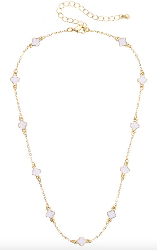 Margaret Dainty Clover Necklace in White