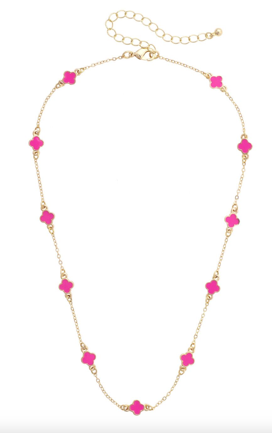 Margaret Dainty Clover Necklace in Pink