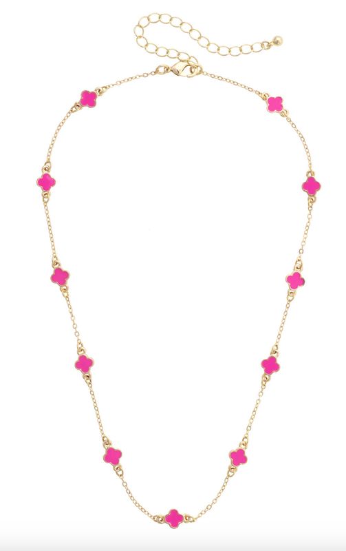Margaret Dainty Clover Necklace in Pink