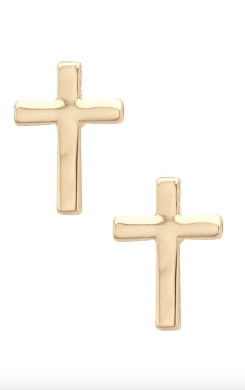 Eloise Cross Stud Earrings in Shiny Gold