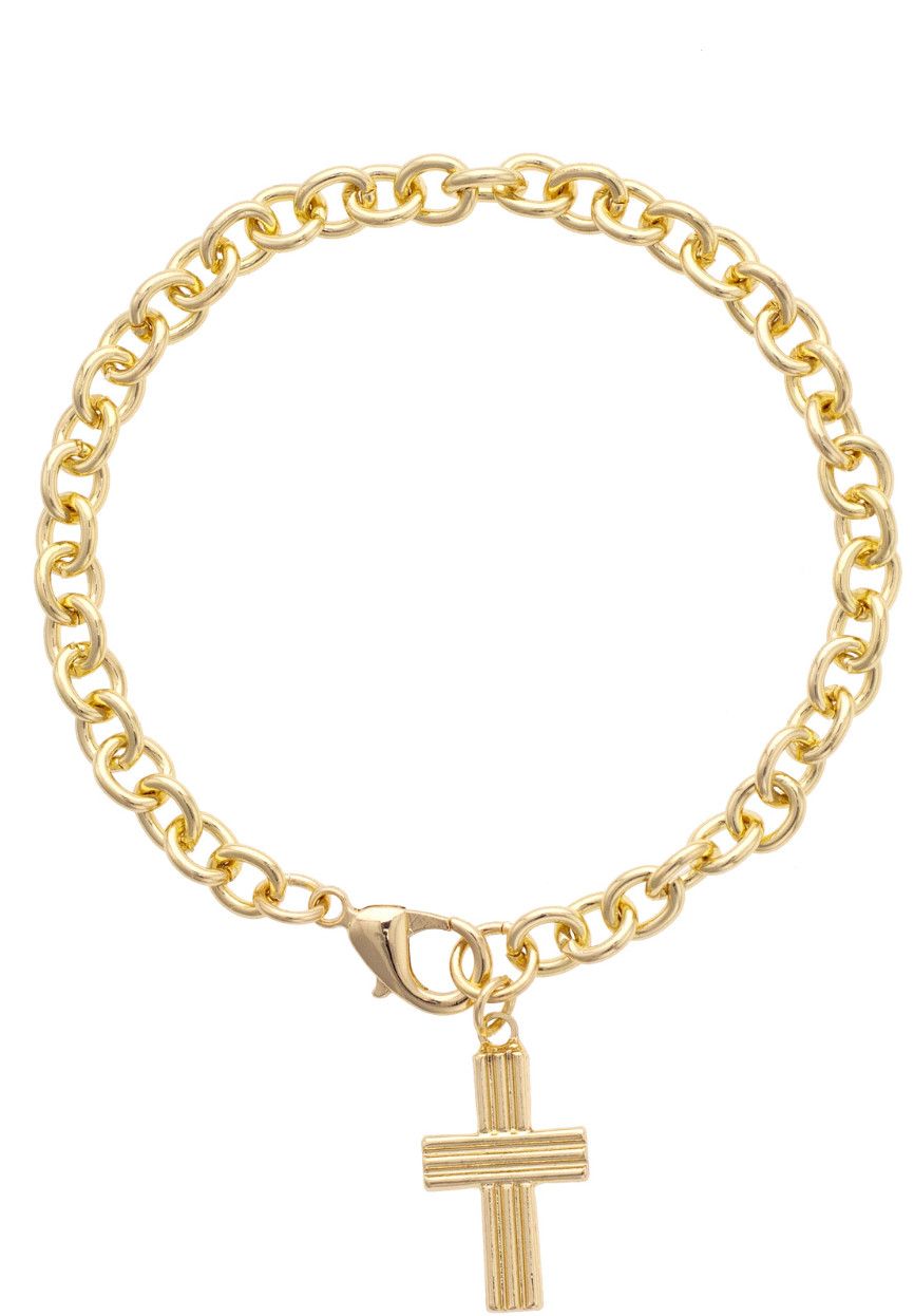 Felicia Ribbed Cross Bracelet in Shiny Gold
