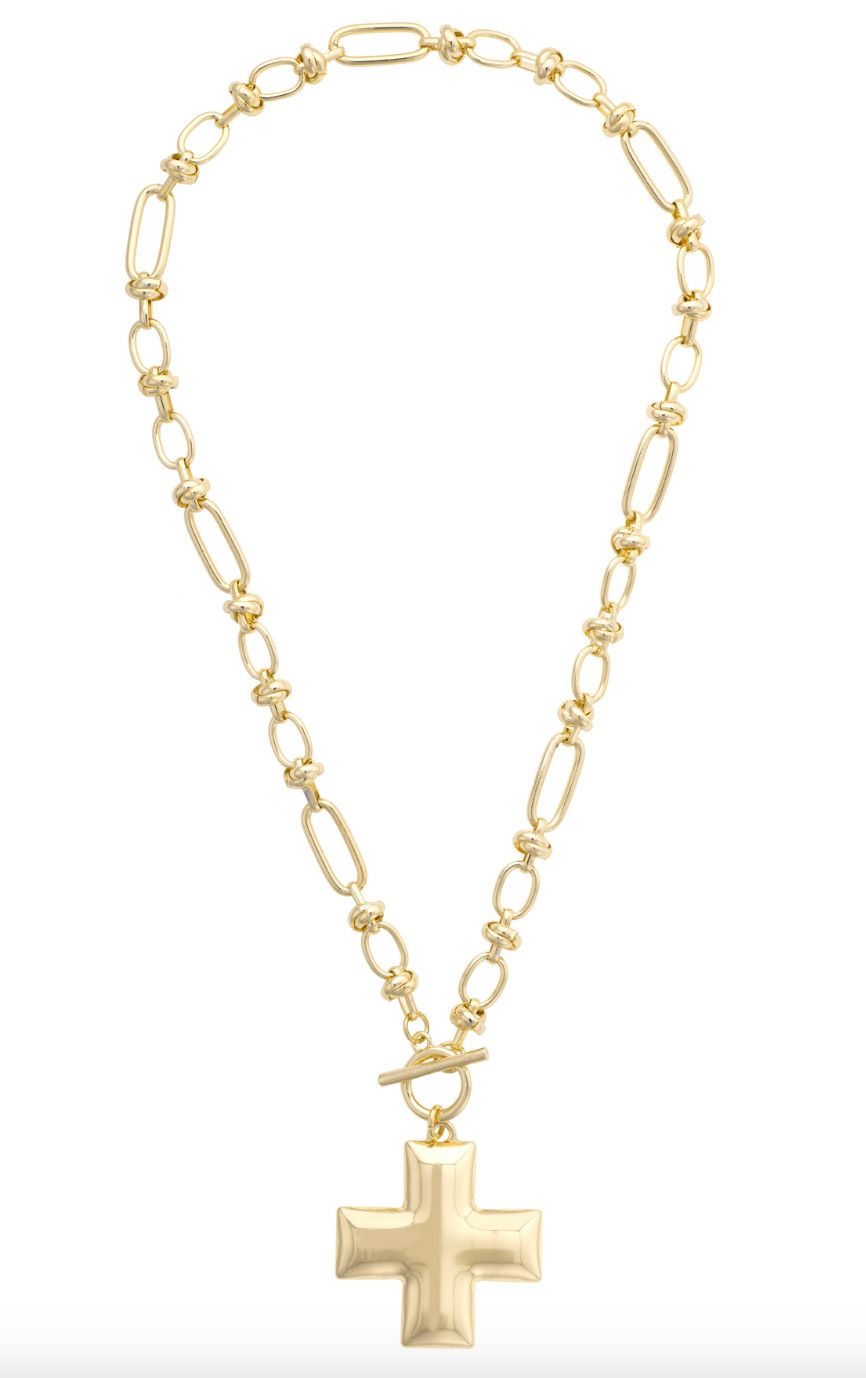 Macy Square Cross Toggle Necklace in Shiny Gold