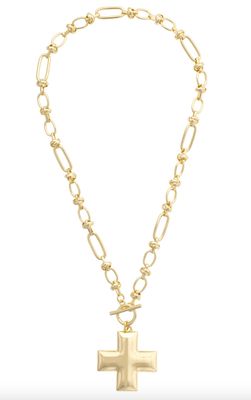 Macy Square Cross Toggle Necklace in Shiny Gold