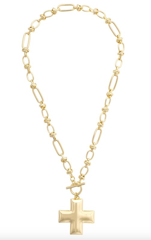 Macy Square Cross Toggle Necklace in Shiny Gold