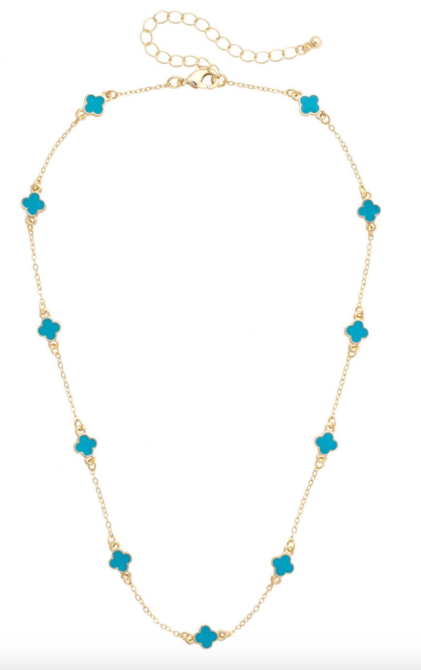 Margaret Dainty Clover Necklace in Turquoise