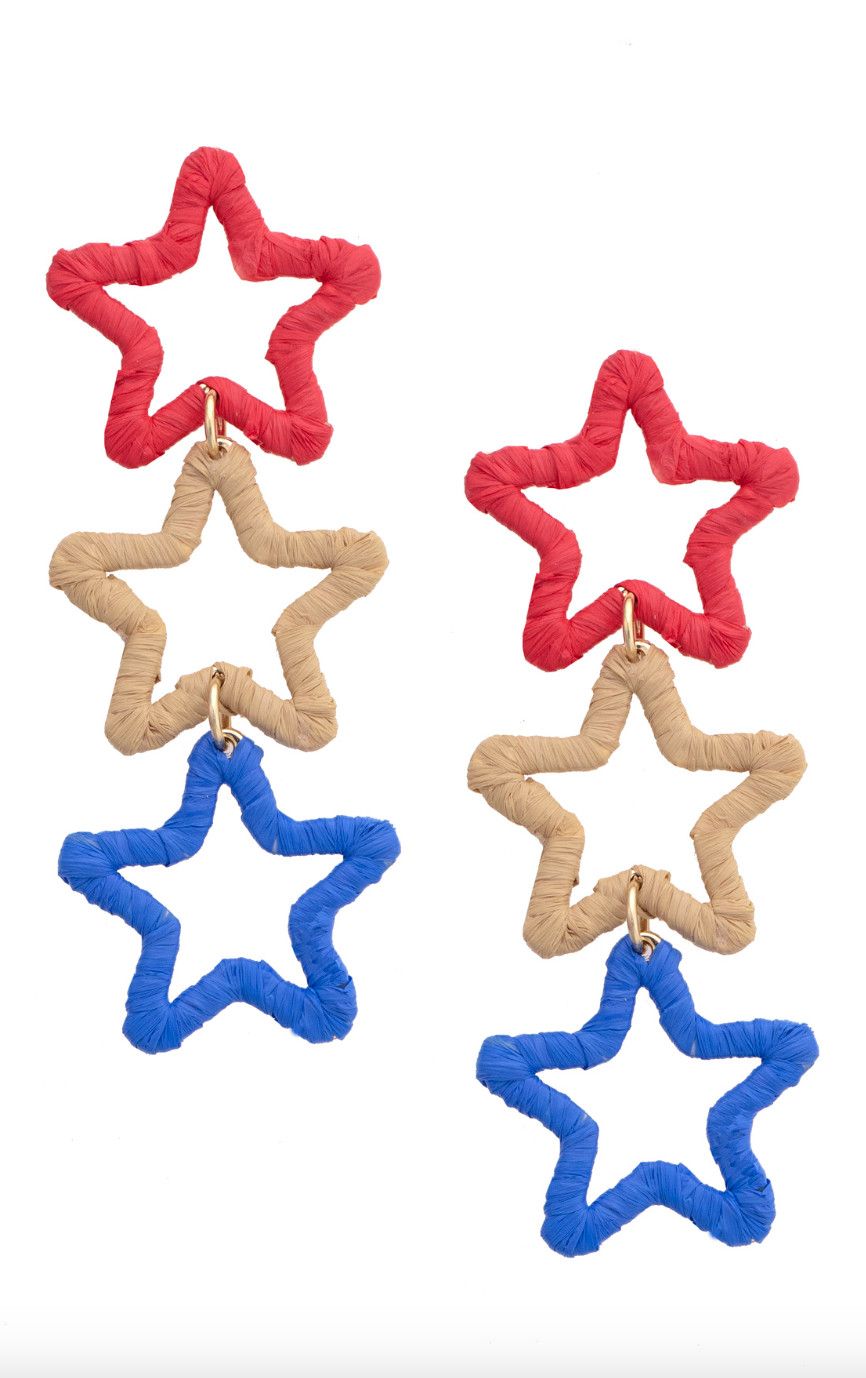 Triple Drop Raffia Star Earrings