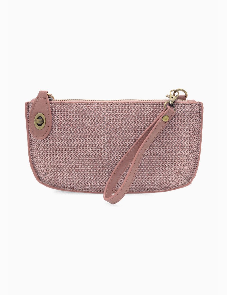 Straw Mini Crossbody Wristlet Clutch, Color: Pink