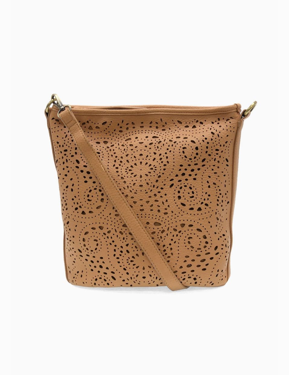 Lazer Cut Eyelet Bucket Crossbody | Tan