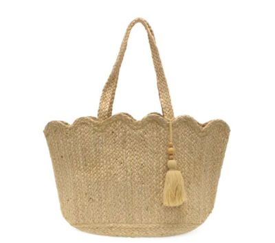 Jovi Scalloped Hem Jute Tote with Tassel