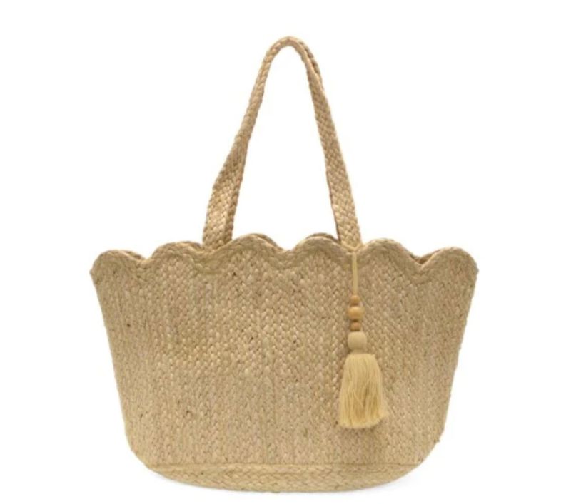 Jovi Scalloped Hem Jute Tote with Tassel
