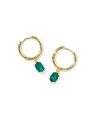 The Cailin Single Stone Huggie in Gold Teal Green Crystal