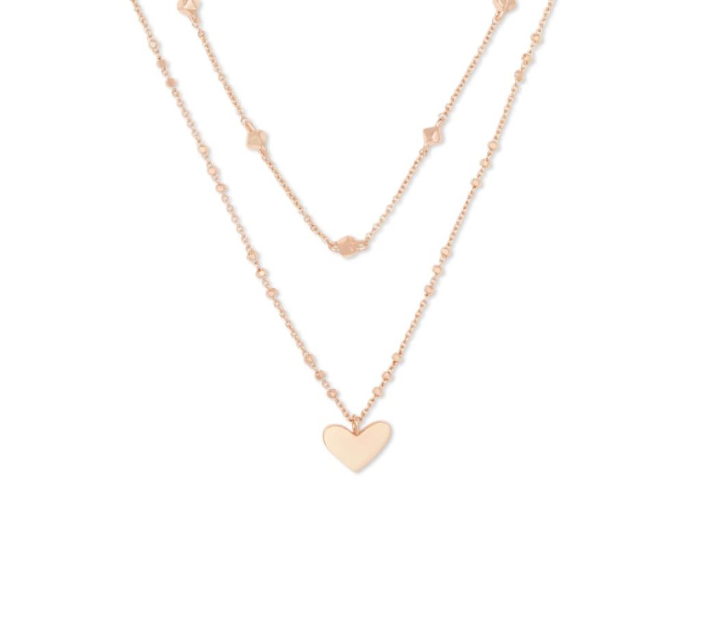 The Ari Heart Multistrand Necklace in Rose Gold