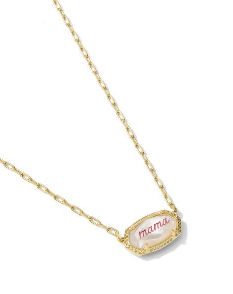 The Elisa Mama Script Necklace in Gold Ivory Mother of Pearl