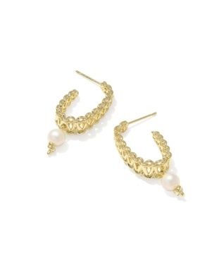 The Gabriella Pearl Hoop Earrings in Gold Freshwater Pearl