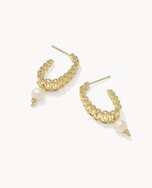 The Gabriella Pearl Hoop Earrings in Gold Freshwater Pearl