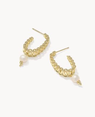 The Gabriella Pearl Hoop Earrings in Gold Freshwater Pearl