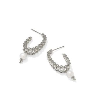 The Gabriella Pearl Hoop Earrings in Silver Freshwater Pearl
