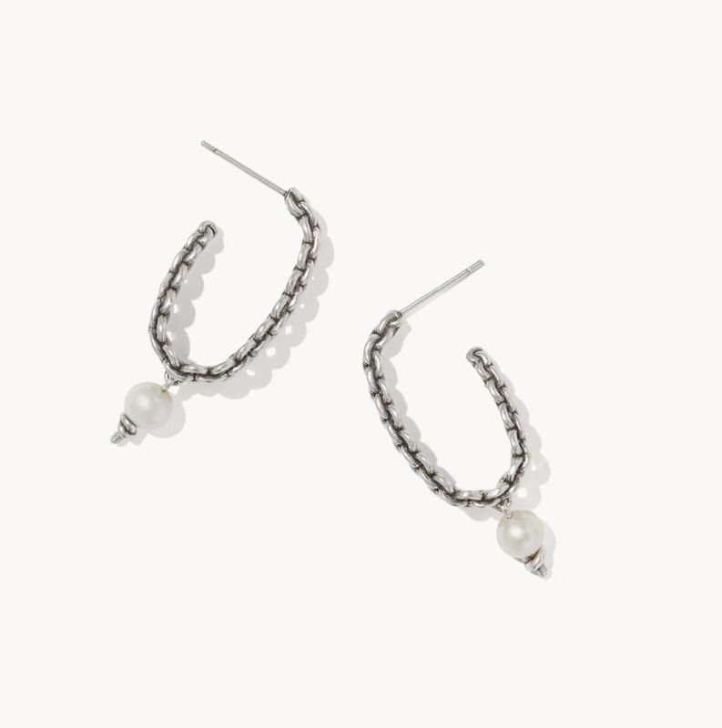 The Gabriella Pearl Hoop Earrings in Silver Freshwater Pearl