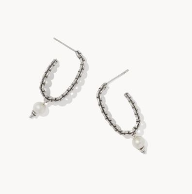 The Gabriella Pearl Hoop Earrings in Silver Freshwater Pearl