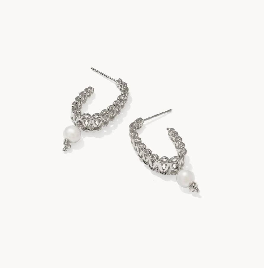 The Gabriella Pearl Hoop Earrings in Silver Freshwater Pearl