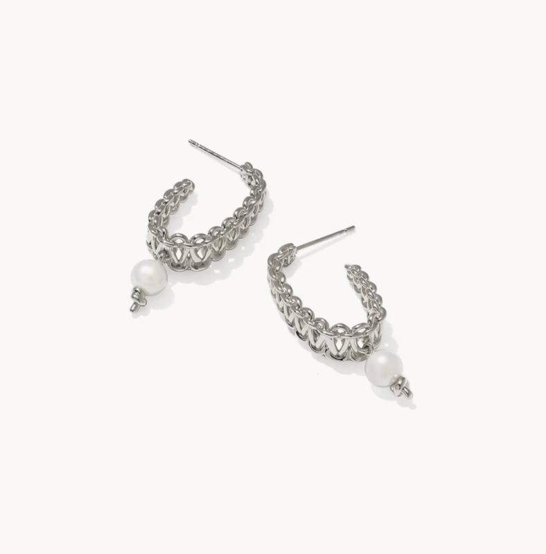 The Gabriella Pearl Hoop Earrings in Silver Freshwater Pearl