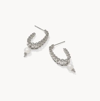 The Gabriella Pearl Hoop Earrings in Silver Freshwater Pearl