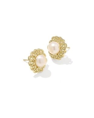 The Gabriella Pearl Stud Earrings in Gold Freshwater Pearl