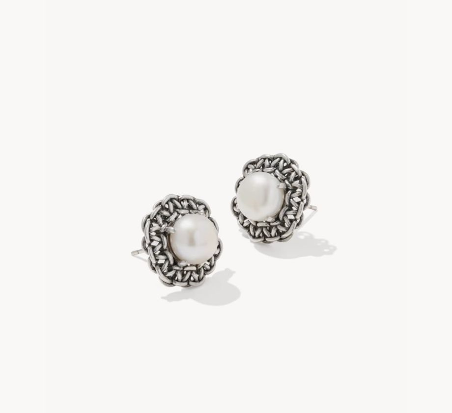 The Gabrielle Pearl Stud Earrings in Silver
