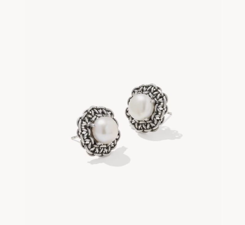 The Gabrielle Pearl Stud Earrings in Silver