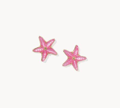 The Parker Starfish Stud Earrings in Gold Bright Pink Mother of Pearl