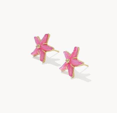The Parker Starfish Stud Earrings in Gold Bright Pink Mother of Pearl