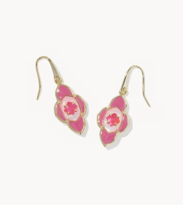 The Abbie Medallion Small Drop Earrings in Gold Hot Pink Mix