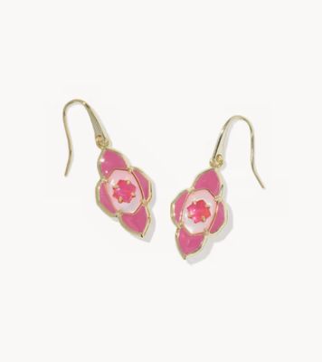 The Abbie Medallion Small Drop Earrings in Gold Hot Pink Mix