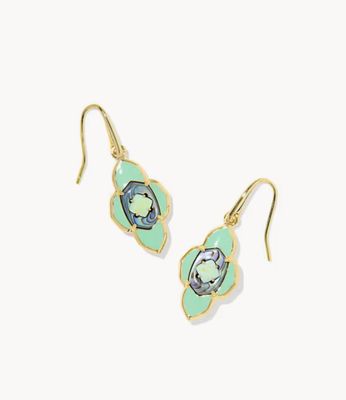 The Abbie Medallion Small Drop Earring Gold Abalone Sea Green