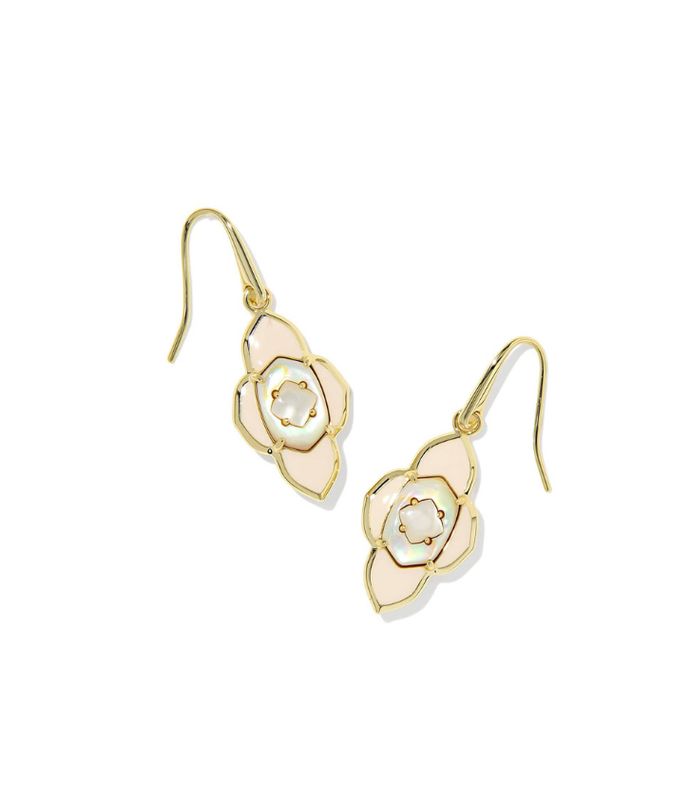The Abbie Medallion Small Drop Earrings in Gold Neutral Mix