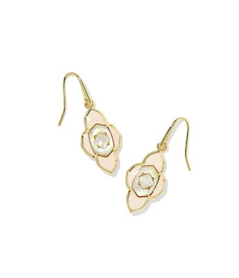 The Abbie Medallion Small Drop Earrings in Gold Neutral Mix