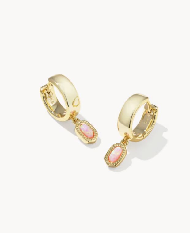 Mini Ellie Wide Huggie Gold Lt Pink Opal
