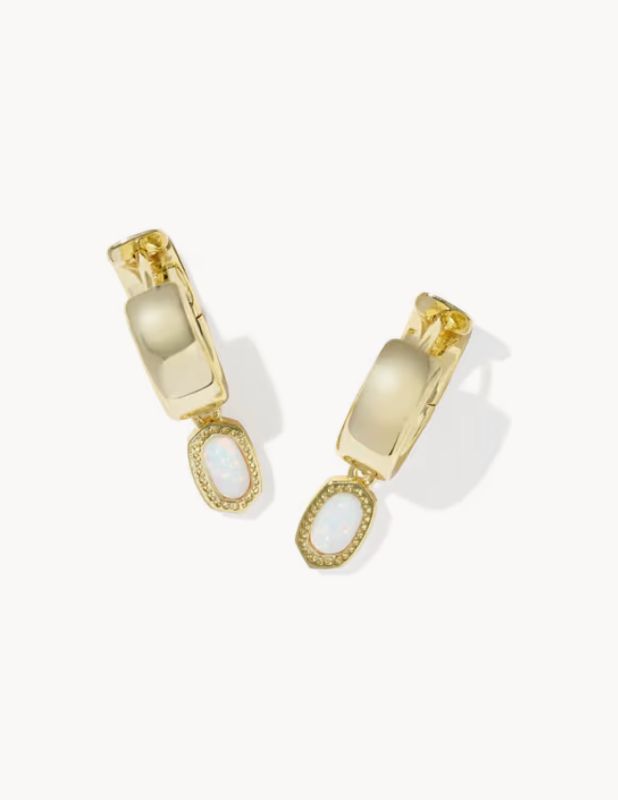 Mini Ellie Wide Huggie in Gold Bright White Opal